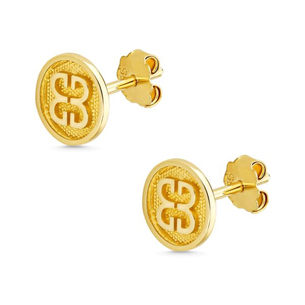 Złote kolczyki na sztyft, okrągłe z literkami BB