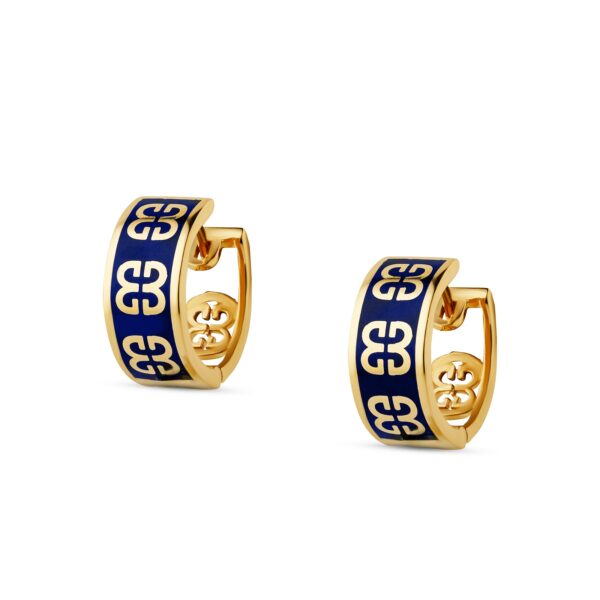 Złote kolczyki na zacisk z granatową emalią