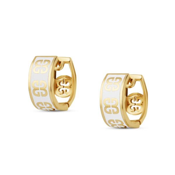 Złote kolczyki z białą emalią na zapięcie zatrzask