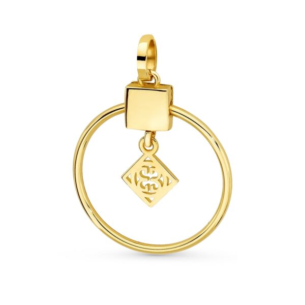 Zawieszka złota z kołem i w środku wiszącym ażurowym rombem