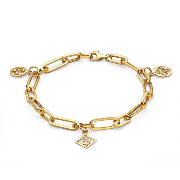 Bransoletka złota z trzema ażurowymi wisiorkami