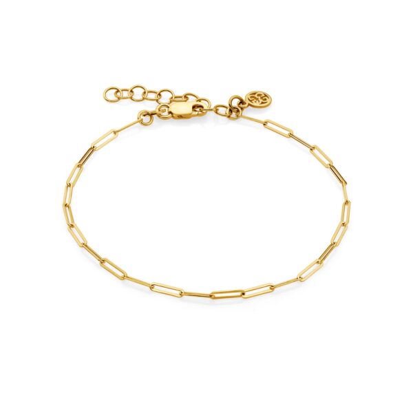Złota bransoletka o splocie agrafkoswym z wisiorkiem logo Belleway