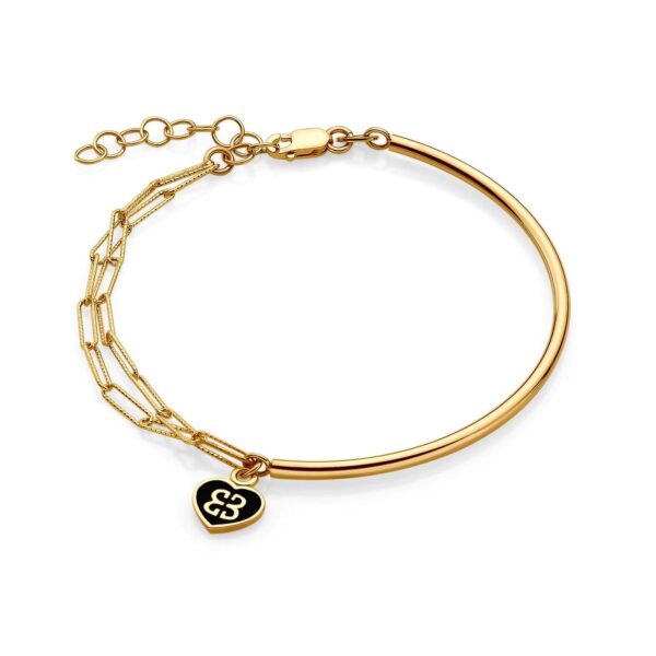 Złota bransoleta z wisiorkiem serduszkiem z czarną emalią