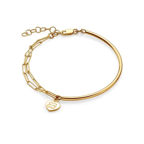 Złota bransoleta z wisiorkiem serduszkiem z białą emalią